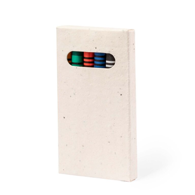 Etui en papier ensemencé publicitaire de 6 crayons cires - Cordi | pandacolach