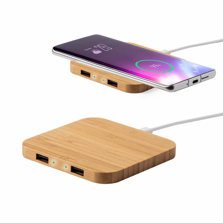 Chargeur à induction personnalisable en bambou 10W - Cuadru | pandacola