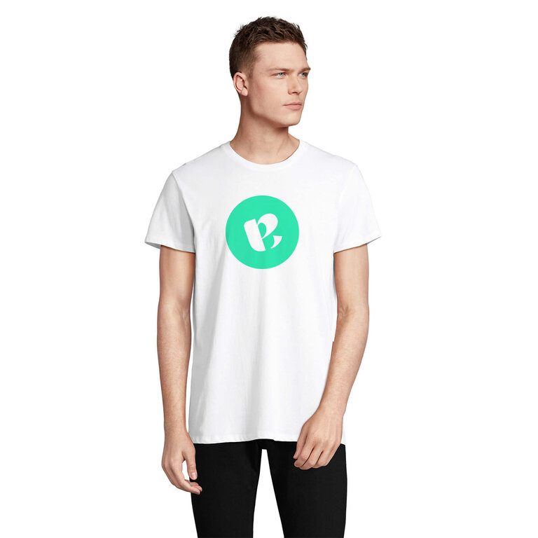 T-shirt personnalisable blanc col rond en coton recyclé 150 gr/m² - Re Crusader | pandacola