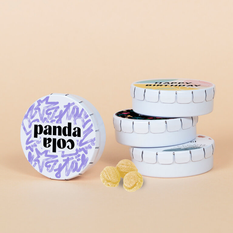 Boîte métal clic clac 45 mm personnalisable avec bonbons made in France | pandacolach