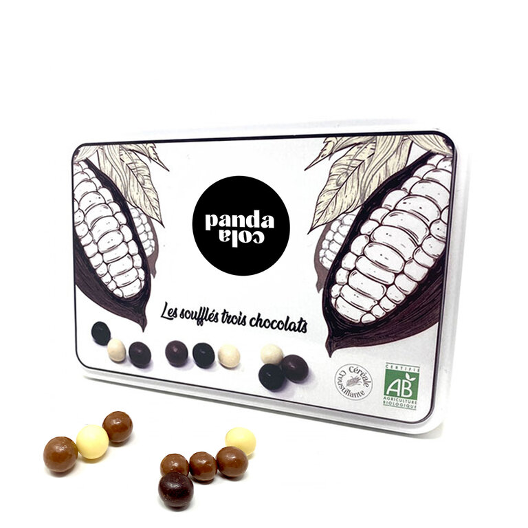 Boîte métal soufflés trois chocolat personnalisable 200gr | Cocoripop® | pandacolach