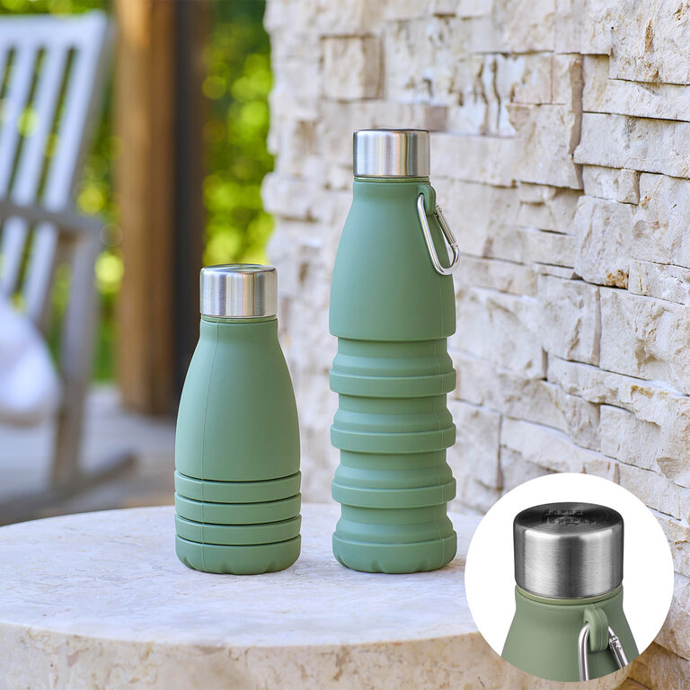 Gourde pliable personnalisable en sillicone avec mousqueton 550 ml - Plika | pandacolach