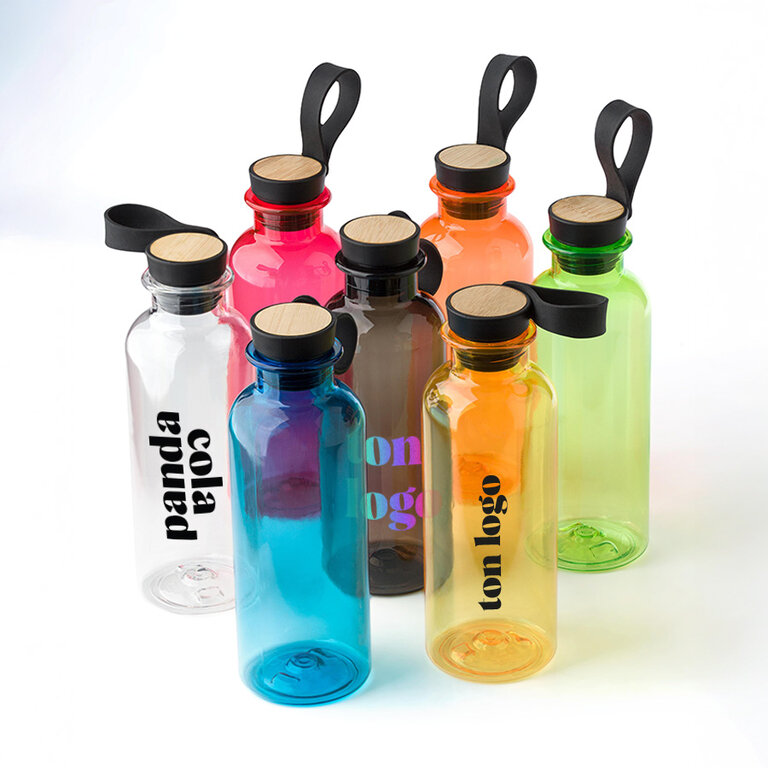 Bouteille personnalisable en rPET avec dragonne et bouchon bambou 500 ml - Moli | pandacolach