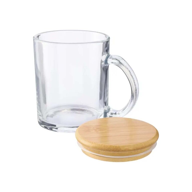 Mug personnalisable en verre recyclé avec couvercle bambou 300 ml - Hapo | pandacolach - 2