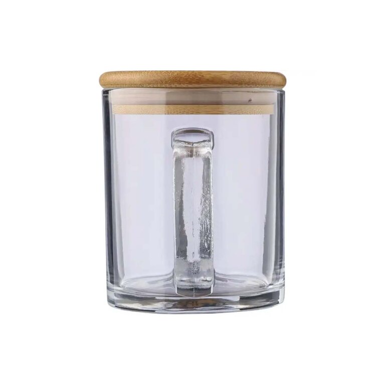 Mug personnalisable en verre recyclé avec couvercle bambou 300 ml - Hapo | pandacolach - 3