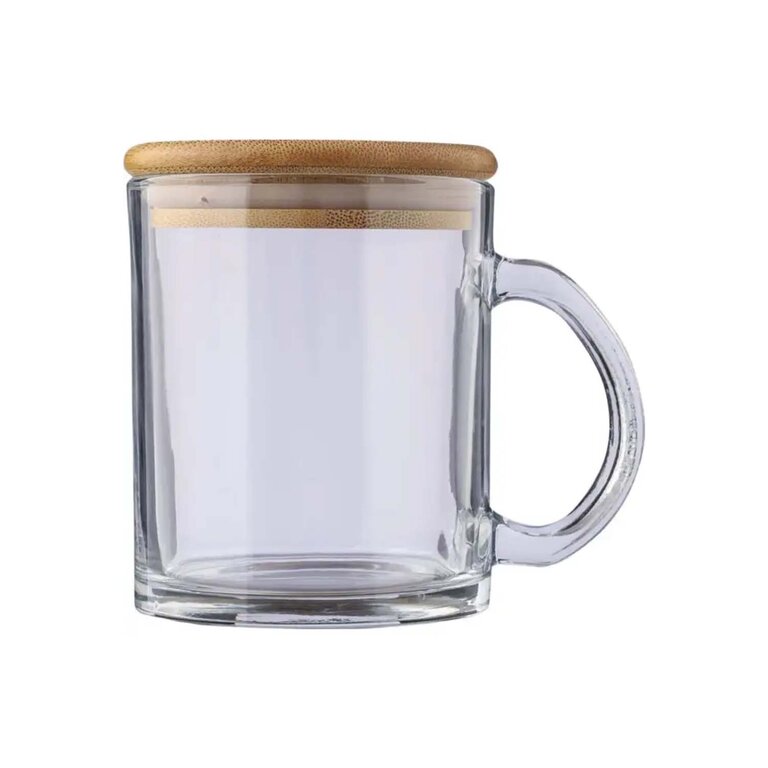 Mug personnalisable en verre recyclé avec couvercle bambou 300 ml - Hapo | pandacolach - 4