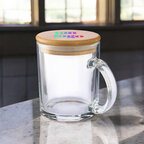 Mug personnalisable en verre recyclé avec couvercle bambou 300 ml - Hapo | pandacolach - thumb - 1