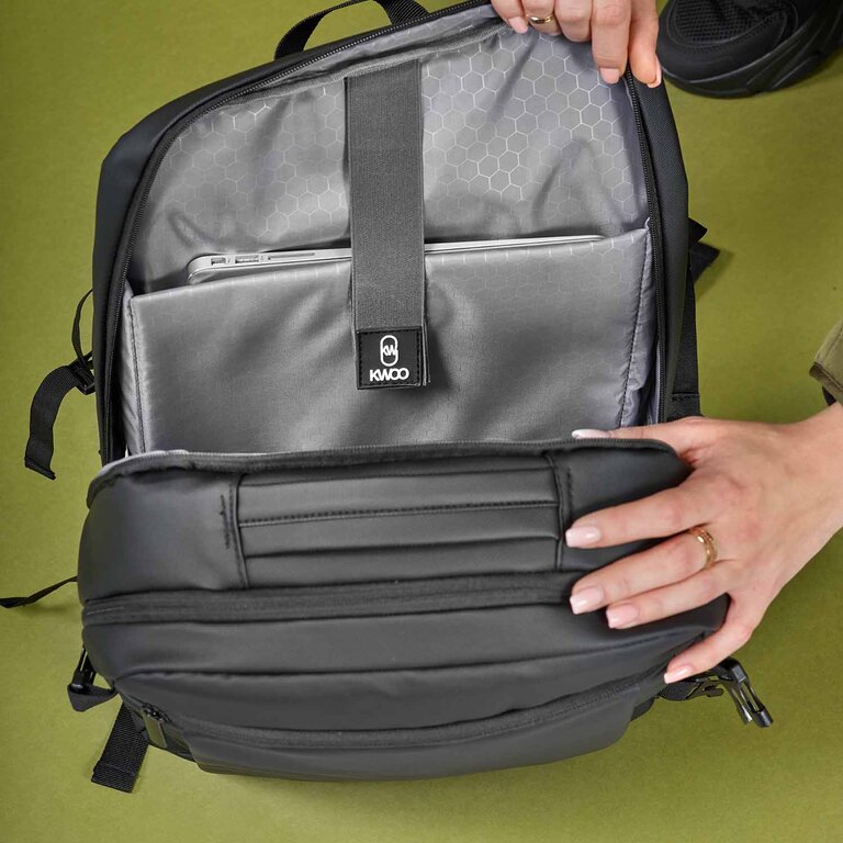 Sac à dos personnalisable en PU imperméable pour ordinateur avec port USB-C 22L KWOO® - Mat | pandacolach - 5