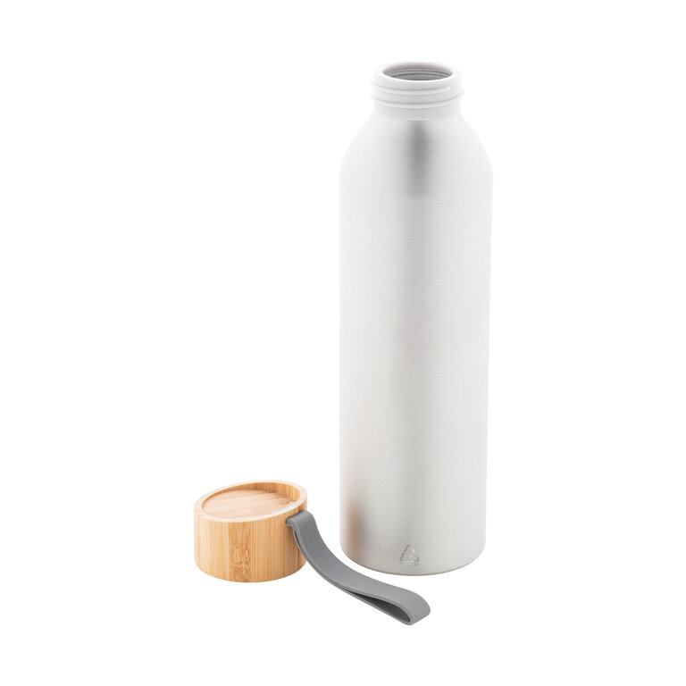 Bouteille personnalisable en aluminium recyclé avec bouchon en bambou et dragonne assortie 600 ml - Hasouaf Color | pandacolach - 1