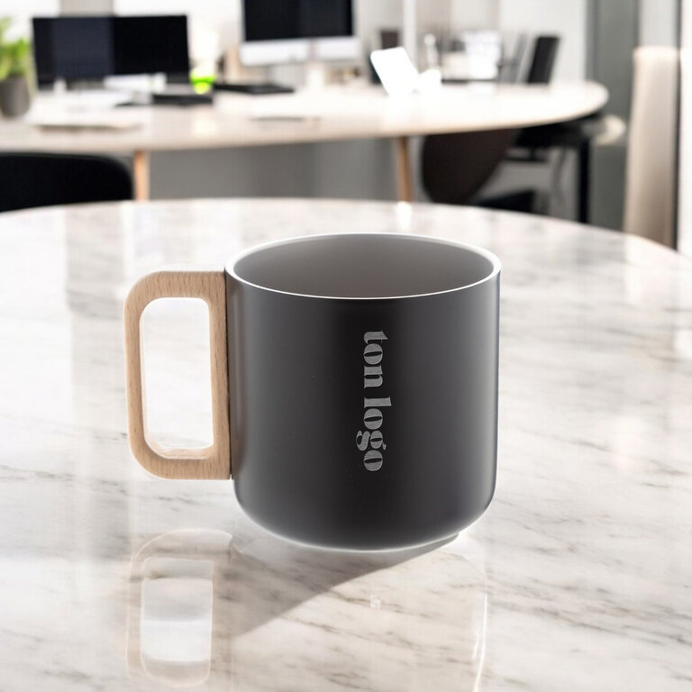 Mug personnalisable double paroi avec anse bois 350 ml - Wabi | pandacolach