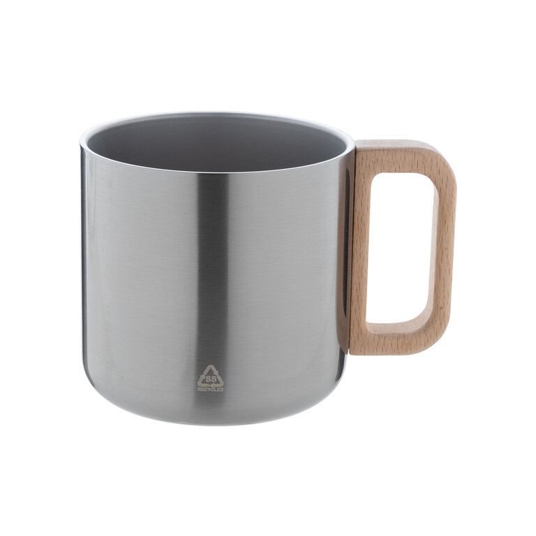 Mug personnalisable double paroi avec anse bois 350 ml - Wabi | pandacolach