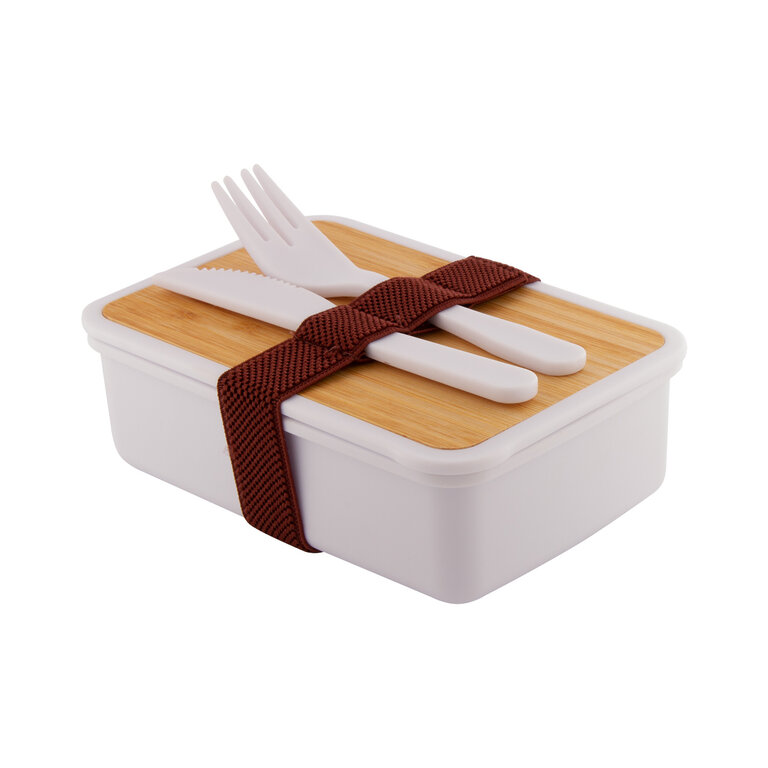 Lunchbox personnalisable en PP avec couvercle en bambou et couverts 500 ml - Hungry | pandacola