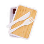 Lunchbox personnalisable en PP avec couvercle en bambou et couverts 500 ml - Hungry | pandacolach - thumb - 1