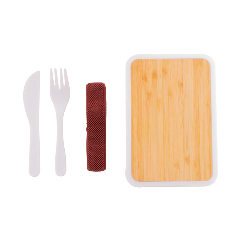 Lunchbox personnalisable en PP avec couvercle en bambou et couverts 500 ml - Hungry | pandacola - 2