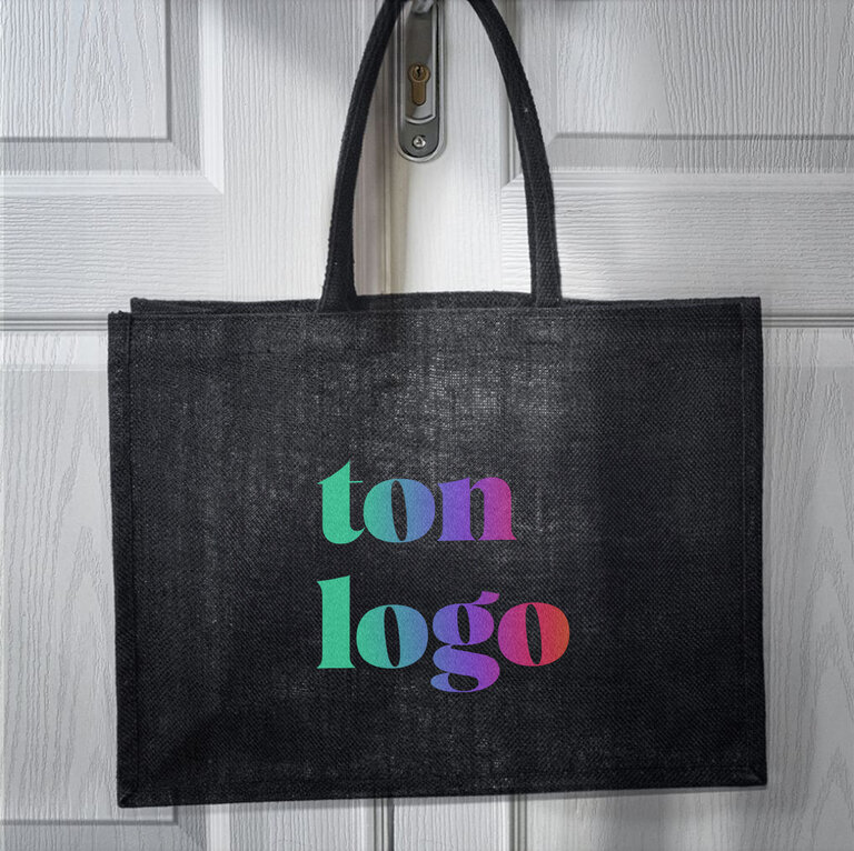 Sac publicitaire en jute noir de 330 gr/m² - Perlou | pandacolach