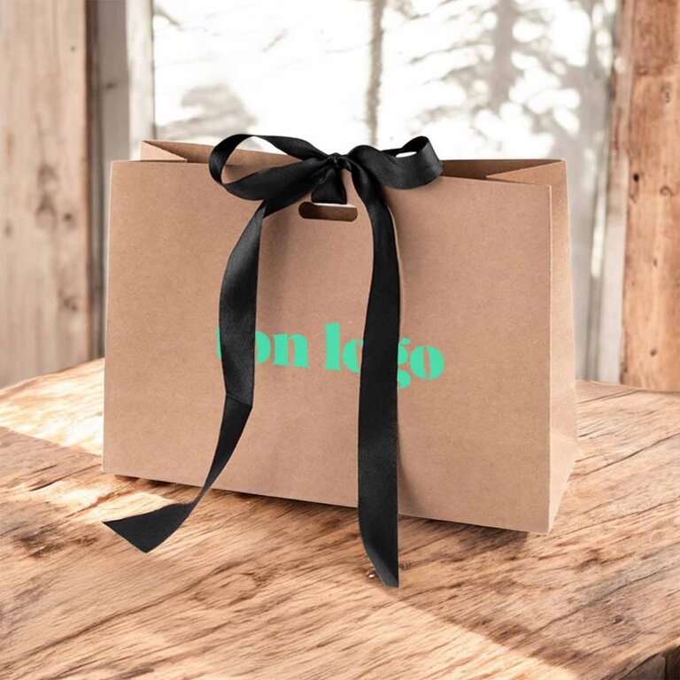 Sac personnalisable en kraft 280 gr/m² avec ruban - Vaika | pandacolach
