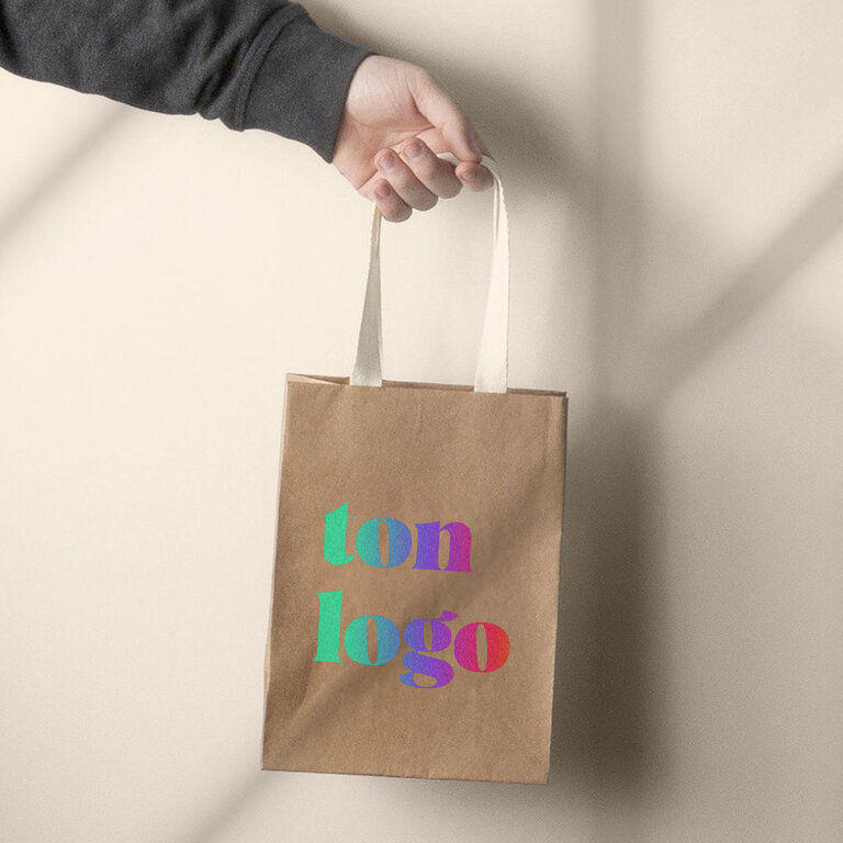 Sac cadeau publicitaire kraft avec anses en coton 18x10x25 cm - Dona mini | pandacola