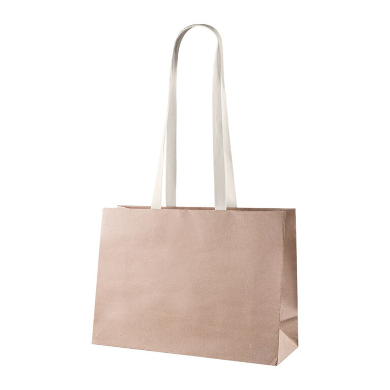 Sac cadeau publicitaire kraft avec anses en coton 35x12x25 cm - Dona | pandacola