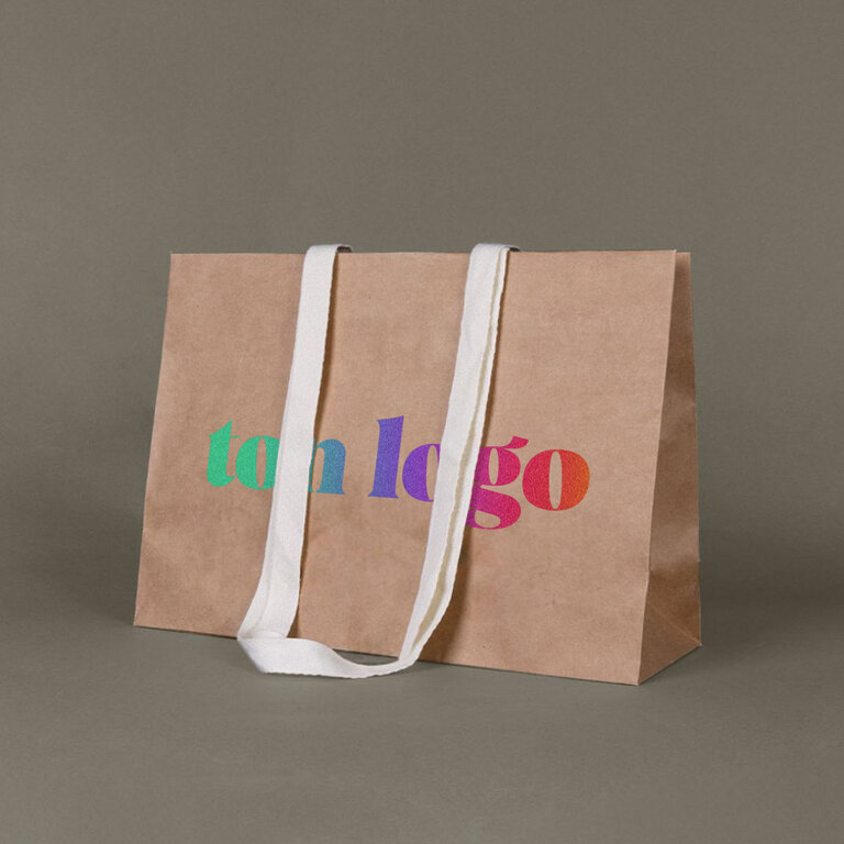 Sac cadeau publicitaire kraft avec anses en coton 35x12x25 cm - Dona | pandacola