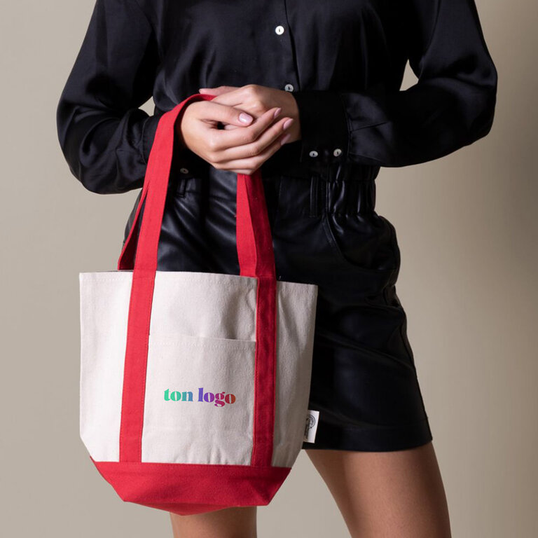 Sac publicitaire en coton recyclé double couleur avec poche - Nakano | pandacola