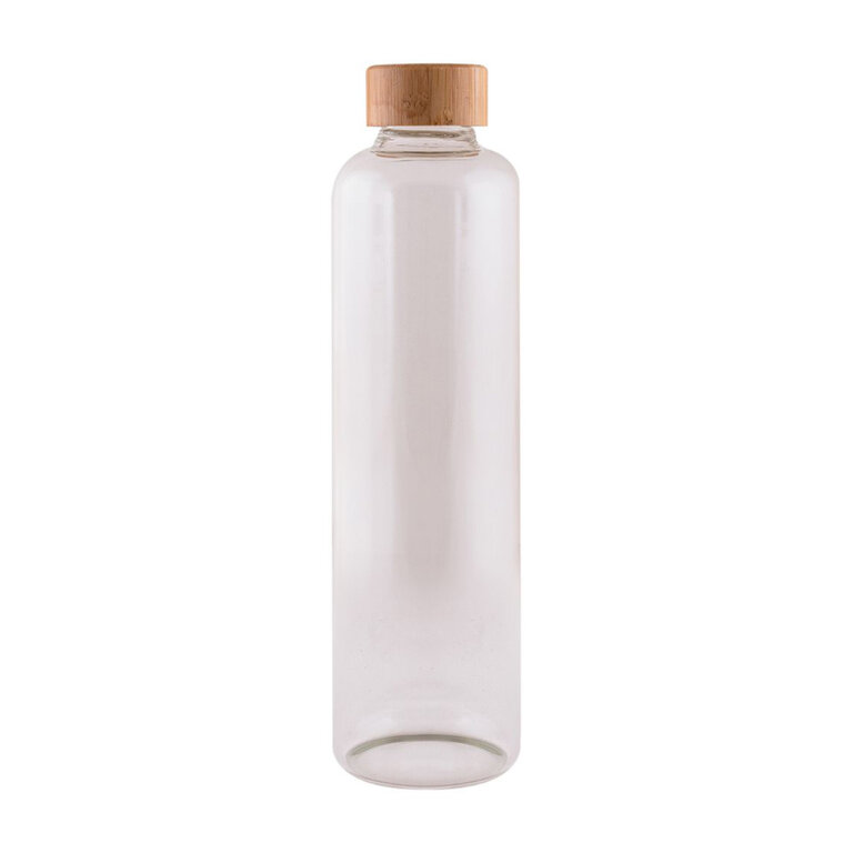 Bouteille publicitaire 1L en borosilicate avec bouchon en bambou - Eligata | pandacola