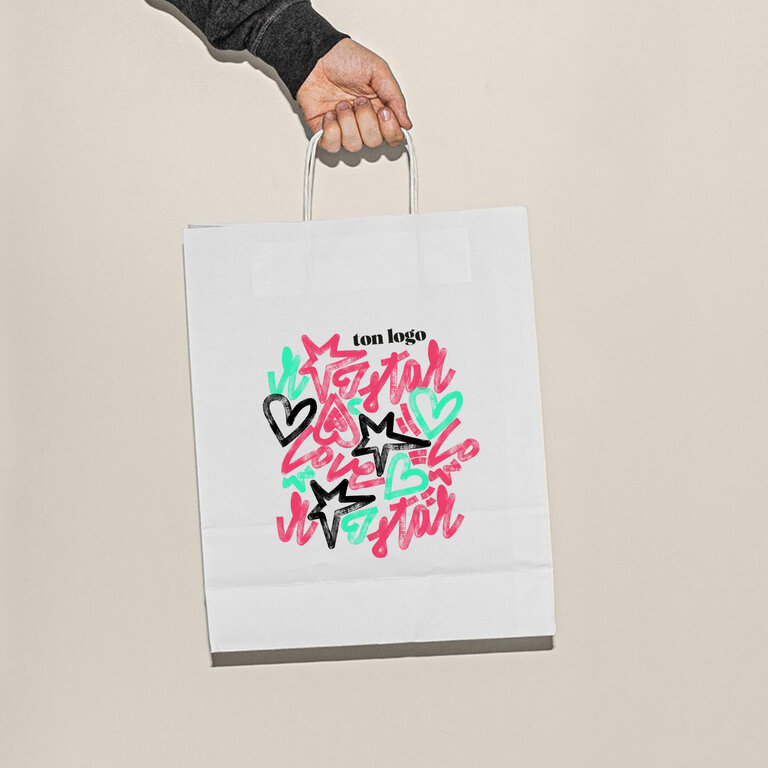 Sac en papier kraft blanc personnalisé - Maxi dil | pandacola