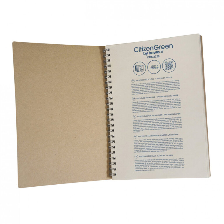 Cahier à spirale en carton et papier recyclé A5 personnalisable 80 pages Made in France - Frenchie | pandacolach - 1