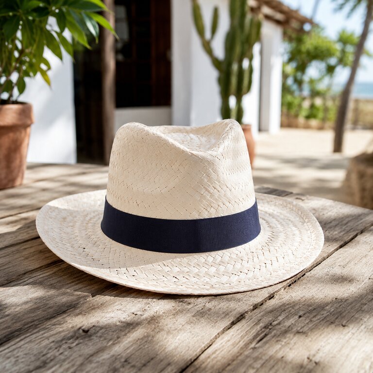 Chapeau en paille personnalisé blanc élégant - Nevada | pandacola - 1