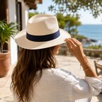 Chapeau en paille personnalisé blanc élégant - Nevada | pandacola - thumb - 2