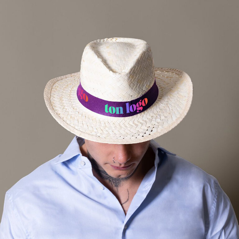 Chapeau en paille personnalisé blanc élégant - Nevada | pandacola