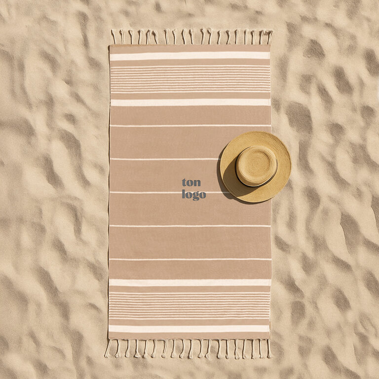 Fouta personnalisable en coton recyclé avec franges - Dodo rayure 350G | pandacola