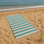 Fouta personnalisable en coton recyclé rayé avec franges - Dodo rayure 180G | pandacola - thumb - 2