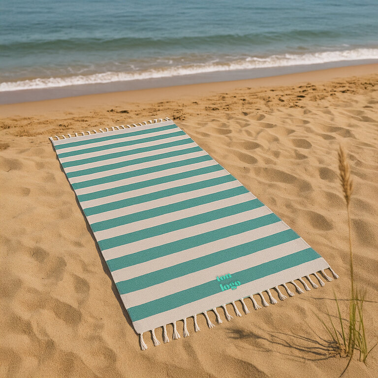 Fouta personnalisable en coton recyclé rayé avec franges 180 gr/m² - Dodo 180G | pandacolach