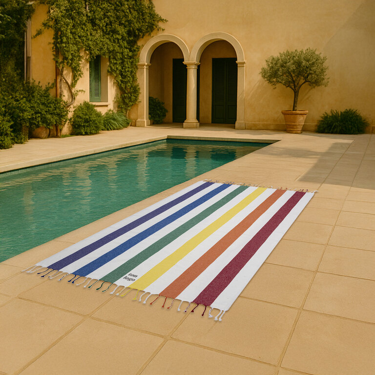 Fouta personnalisable en coton recyclé multicolore avec franges - Dodo rayure 180G | pandacola