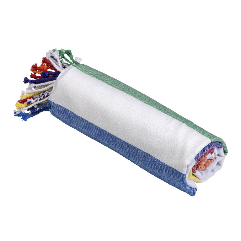 Fouta personnalisable en coton recyclé multicolore avec franges - Dodo rayure 180G | pandacola