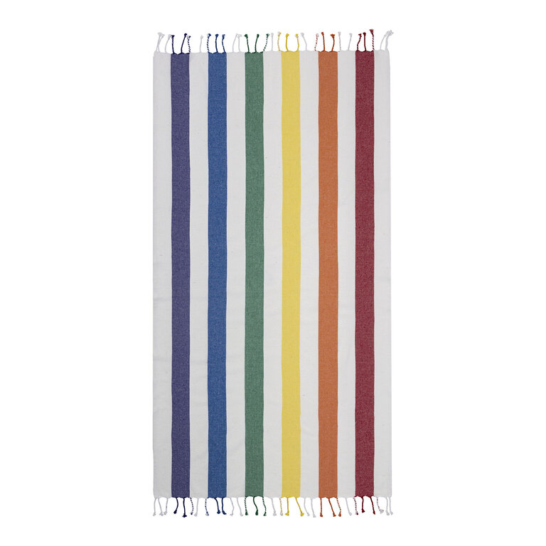 Fouta personnalisable en coton recyclé multicolore avec franges - Dodo rayure 180G | pandacola - 1