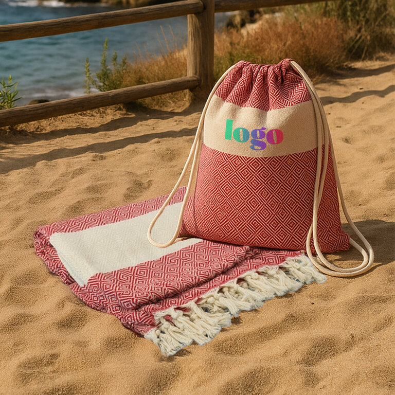 Sac à cordelettes fouta personnalisable en coton recyclé - Dor | pandacolach