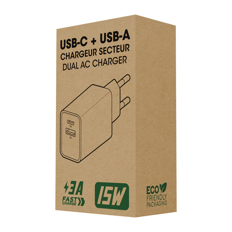 Chargeur secteur personnalisable – USB Type-C 15W + USB-A  - Suko | pandacola - 3