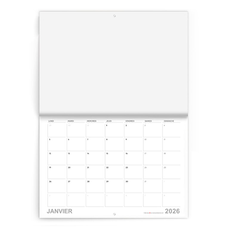 Calendrier 2026 agrafé mensuel personnalisable 28 pages 250 gr/m² Made In France - Kayo recyclé | pandacolach - 1