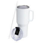 Mug isotherme personnalisable en acier inoxydable recyclé avec poignée et paille 1,2l | pandacolach - thumb - 1