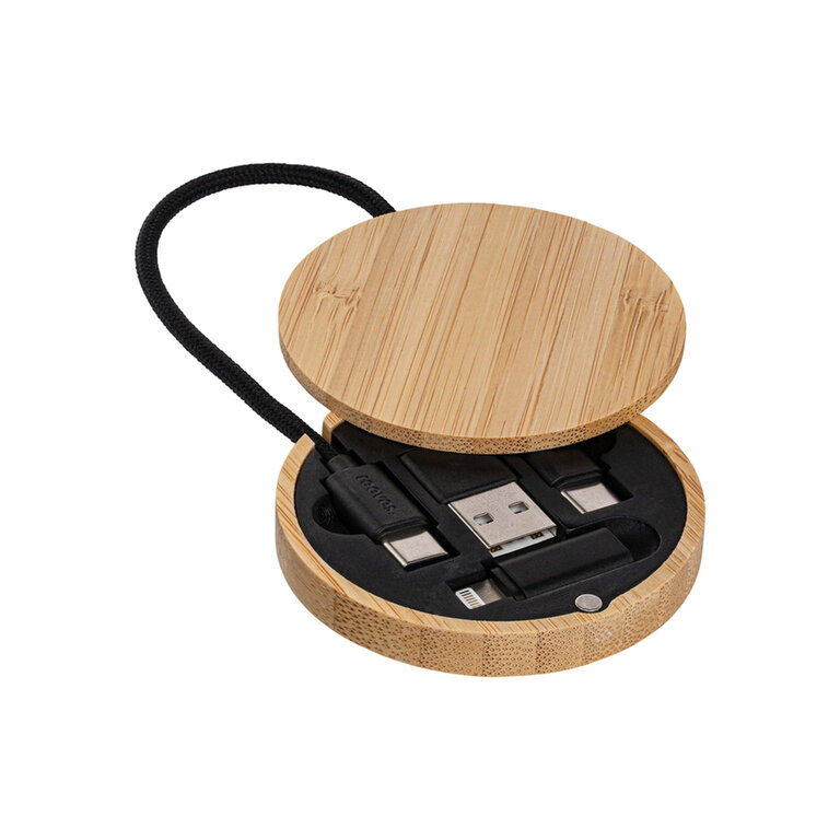 Câble de charge 4 en 1 en bambou personnalisable - Convertics | pandacolach