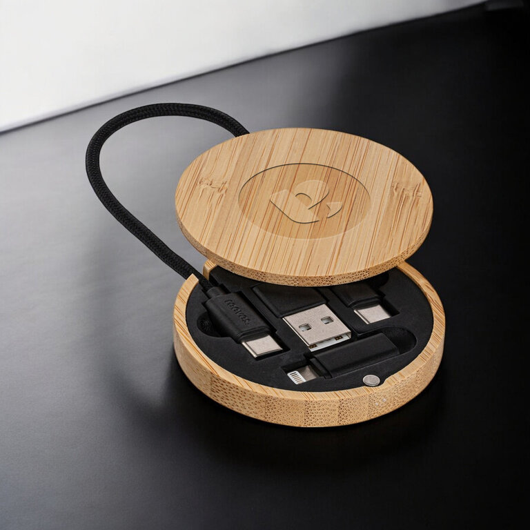 Câble de charge 4 en 1 en bambou personnalisable - Convertics | pandacola