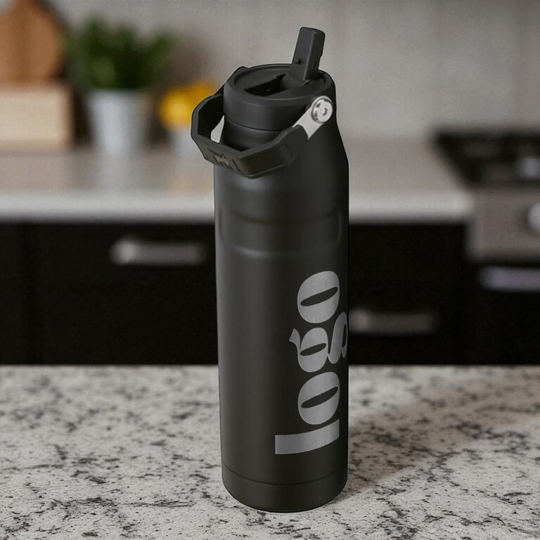 Bouteille personnalisée IceFlow™ en acier recyclé avec paille 1L STANLEY® - Flip Straw | pandacola