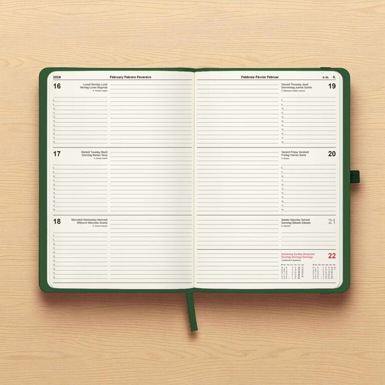 Agenda personnalisé hebdomadaire en PU rigide thermocollé avec piqûres 64 feuilles - Relik | pandacola - 4