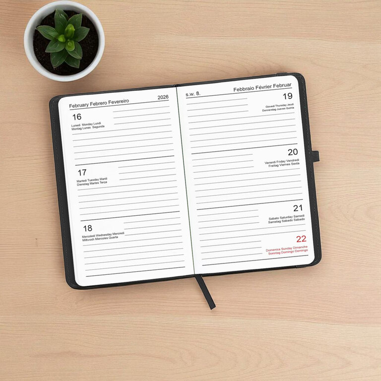 Agenda personnalisé hebdomadaire A6 en PU rigide thermocollé avec piqûres 64 feuilles - Relik Mini | pandacola - 4