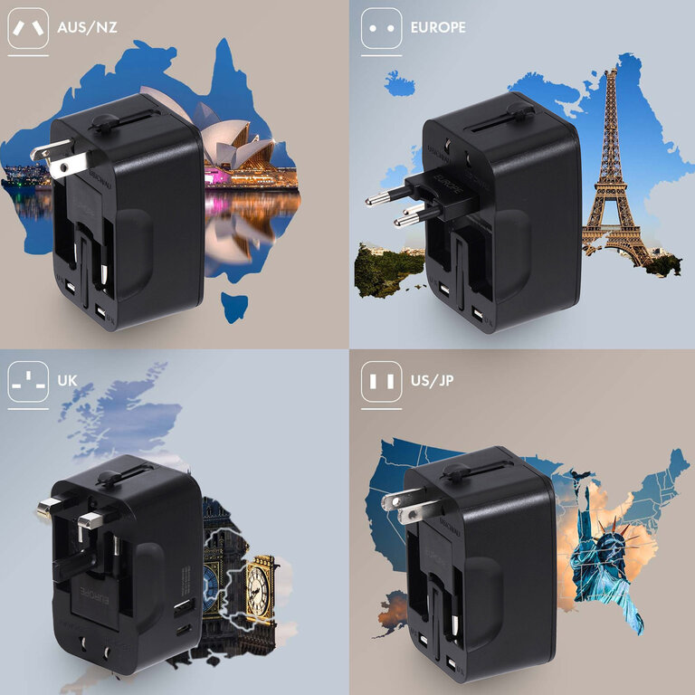 Adaptateur universel de voyage personnalisable avec sorties USB-C et USB-A – Kojima | pandacolach - 2