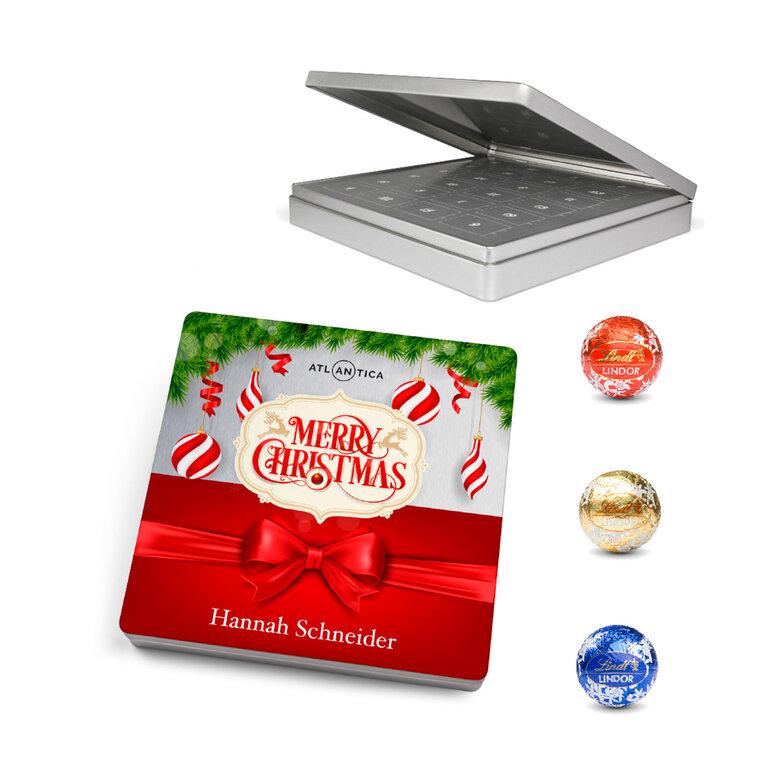 Calendrier de l'avent personnalisable dans une boîte en acier Lindt Lindor - Appy box | pandacolach