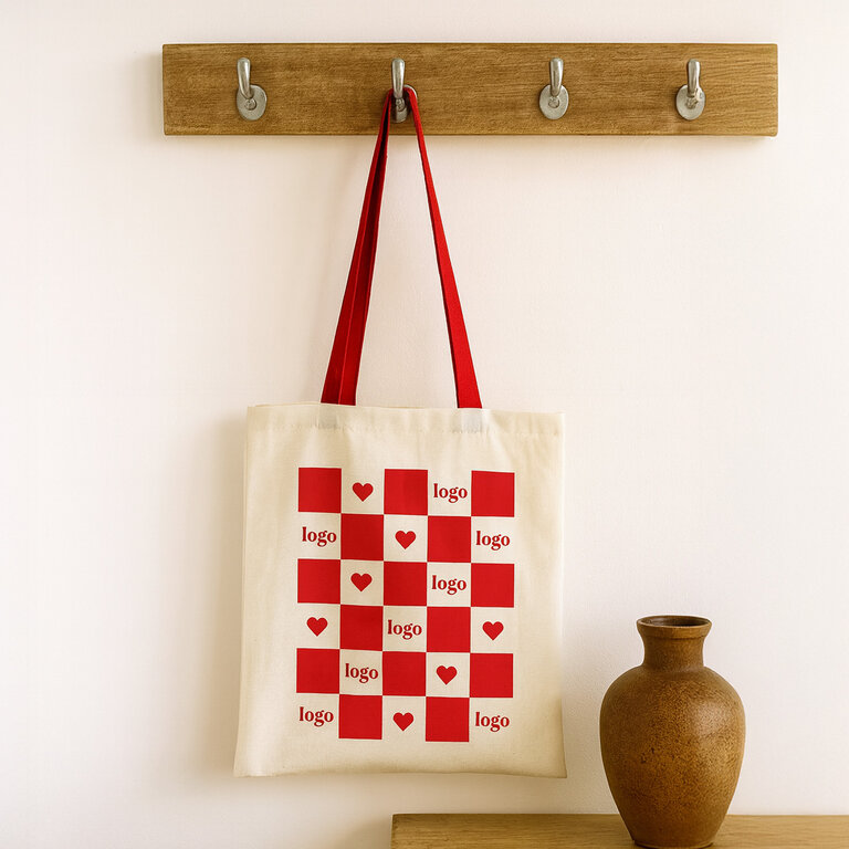 Tote bag personnalisé à anses colorées et impression cadrillée - Sira | pandacola