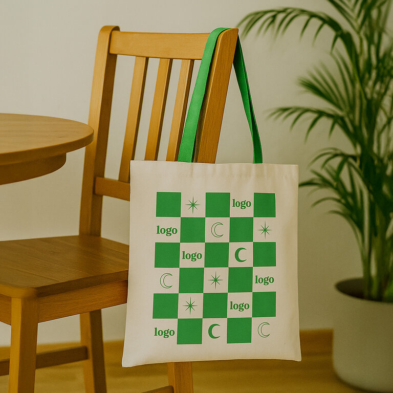 Tote bag personnalisé à anses colorées et impression cadrillée - Sira | pandacolach - 3