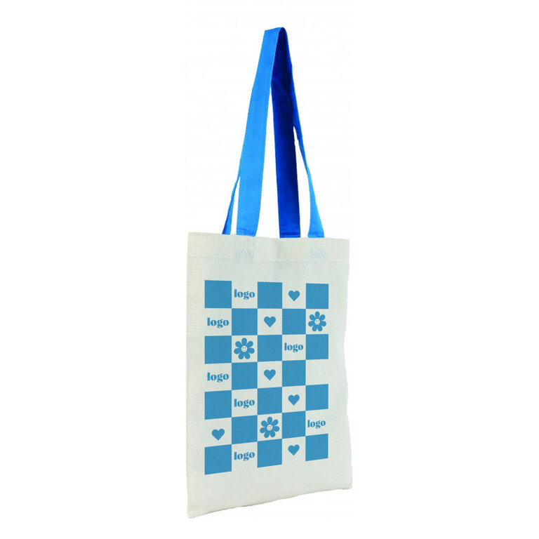 Tote bag personnalisé à anses colorées et impression cadrillée - Sira | pandacolach - 1